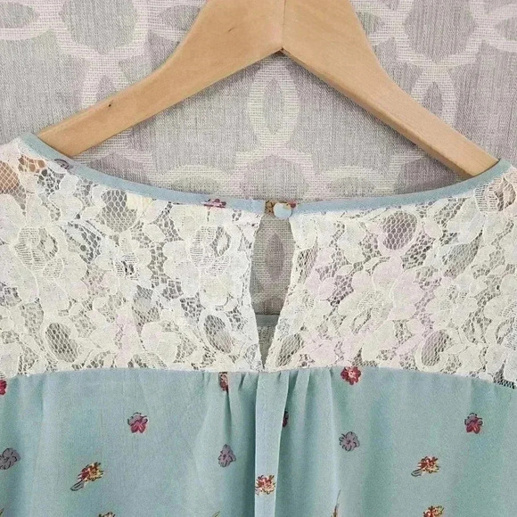 Kori Round Neck Lace Floral Long Sleeve Chiffon Tunic Dress M - Picture 7 of 13